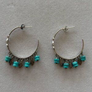 CN 925 Sterling Silver Boho Turquoise Bead Hoop Earrings